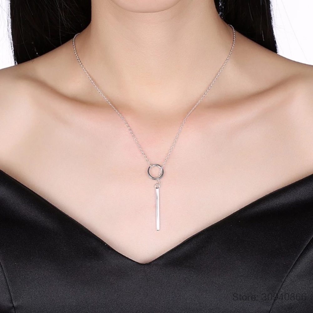 NEW Sterling .925 circle bar minimalist necklace - Picture 2 of 4